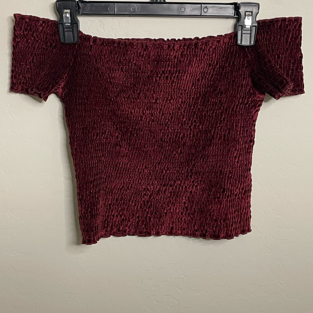 Red Smocked Fitted Crop Top